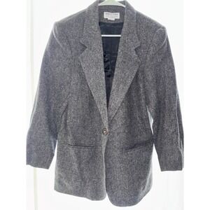 Danielle Paige Vintage Grey Tweed Wool Blend Blazer Jacket Womens Single Button
